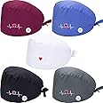 SATINIOR 5 Pieces Bouffant Cap with Buttons Unisex Sweatband Adjustable Tie Back Hat