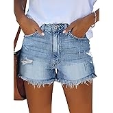 onlypuff Women Denim Shorts Ripped Mid Waisted Jean Shorts with Pockets