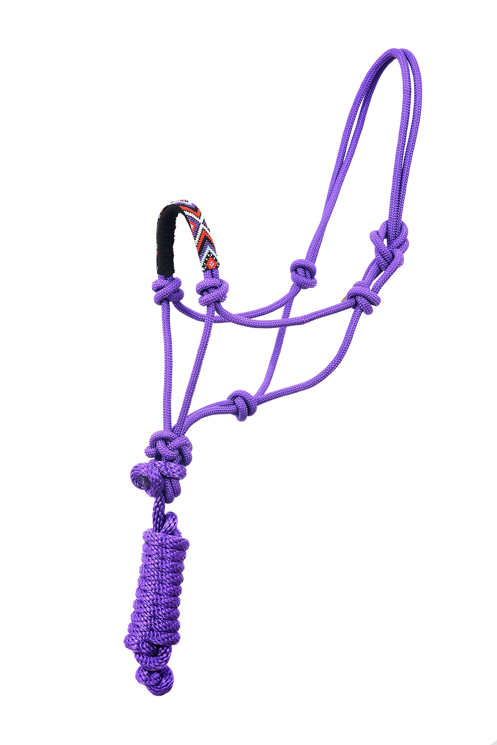 SIE Nylon Horse Braided Rope halter headcollar and Lead with beaded noseband (Purple)