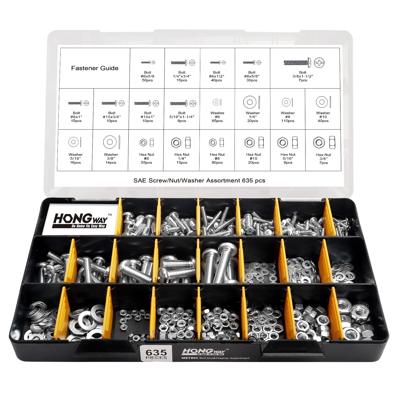 HongWay 2000pcs Hardware Assortment Kit, Nuts and Bolts Assortment Kit with 64 Sizes Bolts, Nuts & Washers Assortment and Metal & Wood Screw Organizer (3 Trays)
