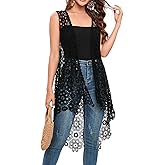 Women's Casual Long Crochet Vest Loose Fit Boho Lace Cover up High Low Sleeveless Cardigan