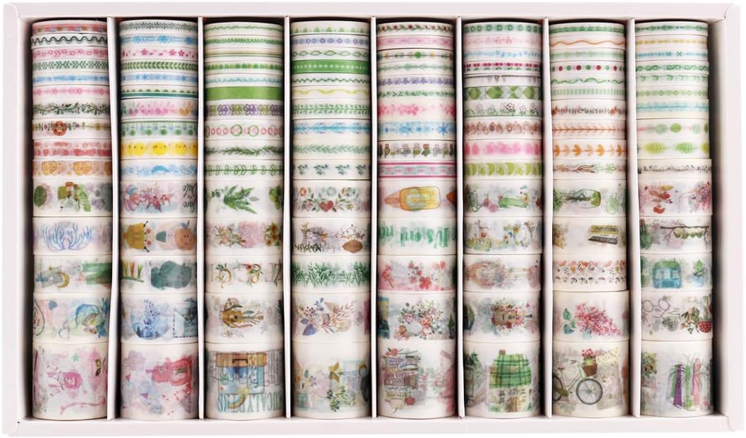 120 Rolls Multi-Pattern Decorative Washi Tape, Lychii Decorative Tape Scrapbook Supplies for DIY, Journals, Daily Planners, Gift Wrapping, Office Party Supplies (120 Rolls C)