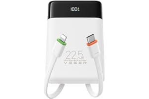VEGER Portable Charger, 10000mAh Power Bank with Built-in Cables, 22.5W Fast Charging USB C Battery Pack with LED, 4 Outputs 