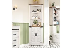 Jocisland Farmhouse 68" Tall Corner Cabinet, Bathroom Corner Cabinet with Barn Door & Adjustable Shelves, Tall Storage Cabine