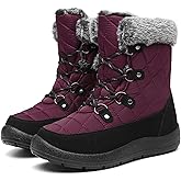 JSWEI Winter Boots for Women - Soft Comfortable Faux Fur Mid Calf Winter Snow Boots Totes Boots Lace up Snow Boots Winter Boots with Insulated Black for Outdoor