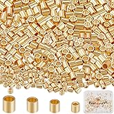 Beebeecraft 400Pcs 1.3/1.5/1.8/2mm 14K Gold Filled Tube Loose Beads Brass Crimp Beads Positioning Column Spacer Beads with Storage Box for DIY Necklaces Bracelets Anklets Making