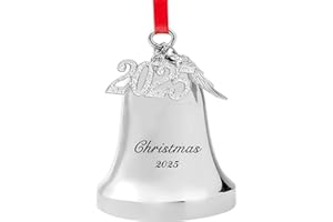JUPPE 2025 Silver Christmas Bell Ornament, Sleigh Bell Ornament Decoration with Angel Wing & 2025 Charm (Silver-Christmas)