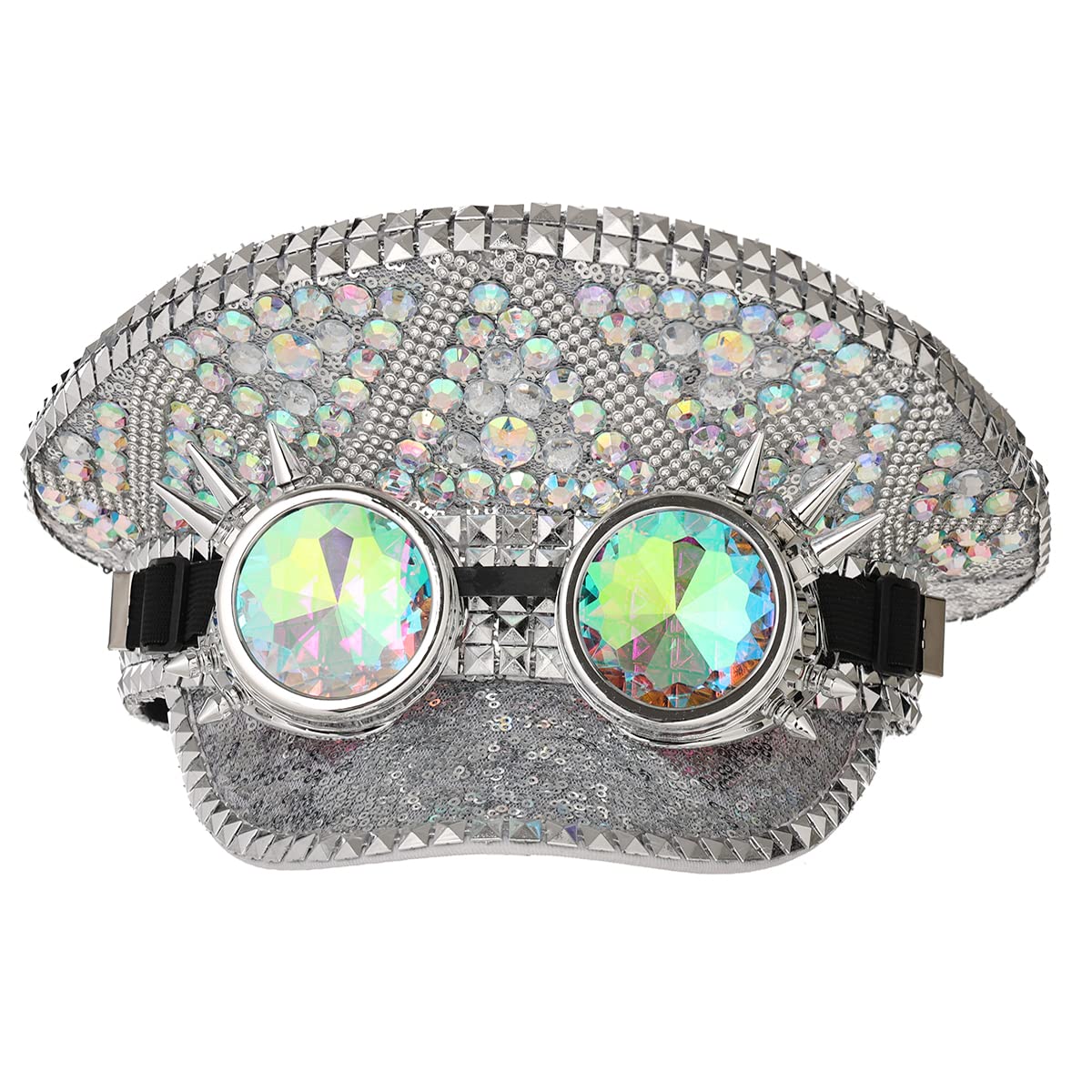 COSDREAMER Men's Steampunk Top Hats Sequin Goggles Military Cap Punk Halloween Classic Army Military Cap (Black) — image 1