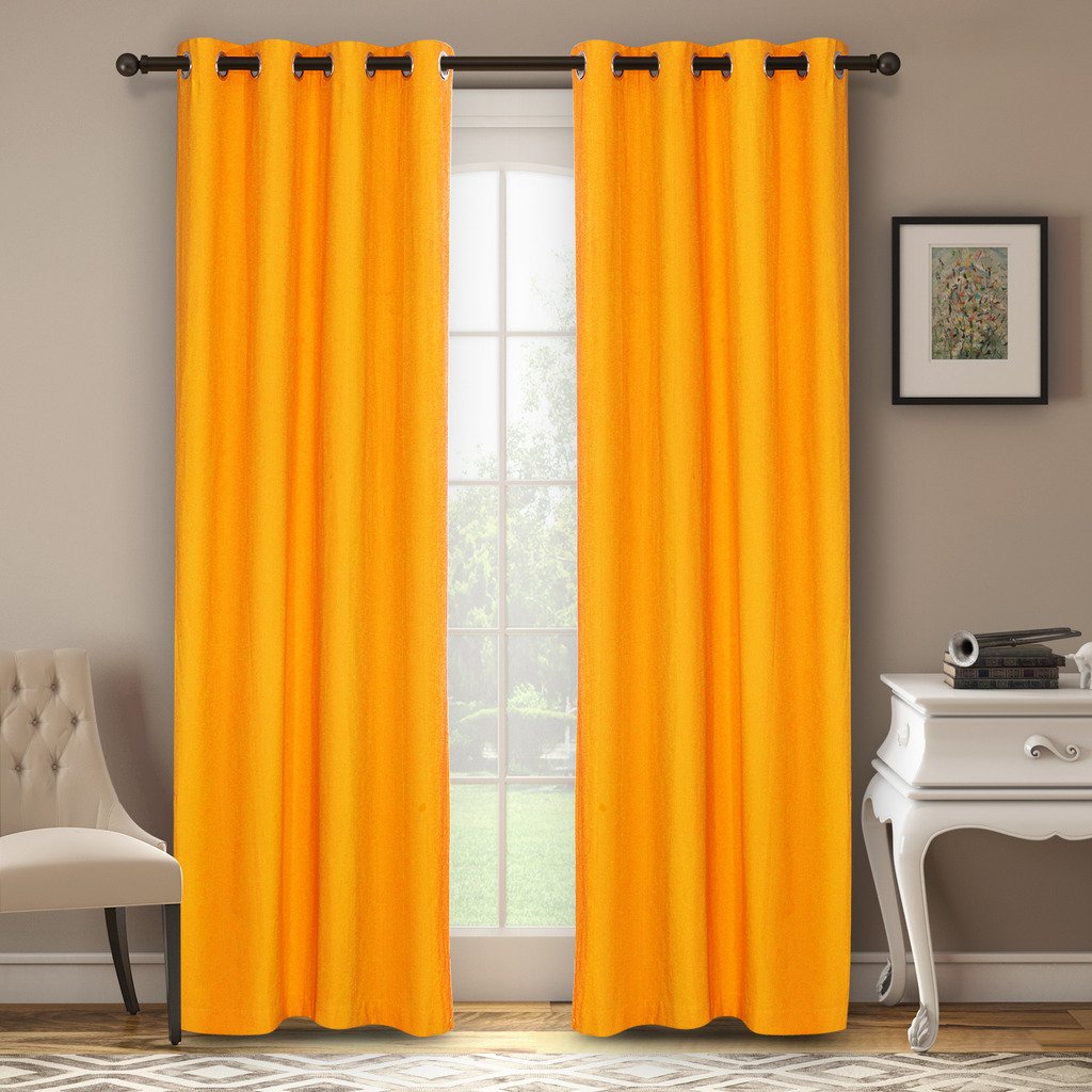 Buy Soumya 100 Cotton Solid Yellow Eyelet Curtain Online At Low
