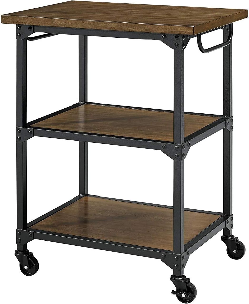 Industrial Oak Kitchen Cart Rustic Coffee Bar Cart Utility Rolling