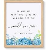 Saint Catherine Of Siena Quote Print: Unframed 8 x 10Inches | 8x10 Inch Pearlescent Paper With Soft Blue Watercolor Florals For Prayer Nooks And Reflective Home Spaces