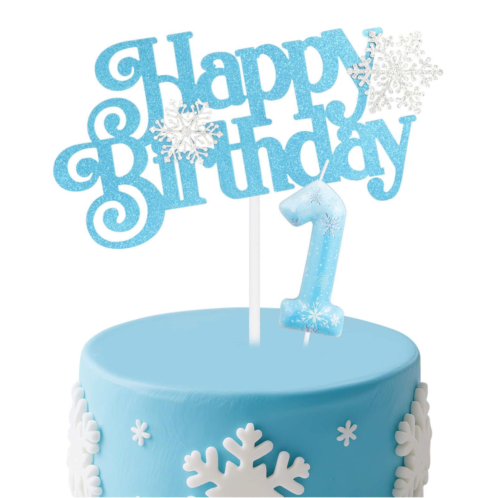 mciskin Frozen Birthday Candles Set,Blue Snowflake Number 1 Candle for Cake,1st Birthday Decorations for Girls,Silver Snowflake Candles Frozen Cake Toppers for Girls Boys Birthday Party Supplies