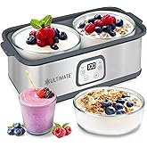 Ultimate Probiotic Yogurt Maker with Adjustable Time & Temp Control - Make Trillions of Live Probiotics with Two 1-Quart Cont