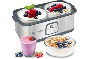 Ultimate Probiotic Yogurt Maker with Adjustable Time & Temp Control - Make Trillions of Live Probiotics with Two 1-Quart Cont