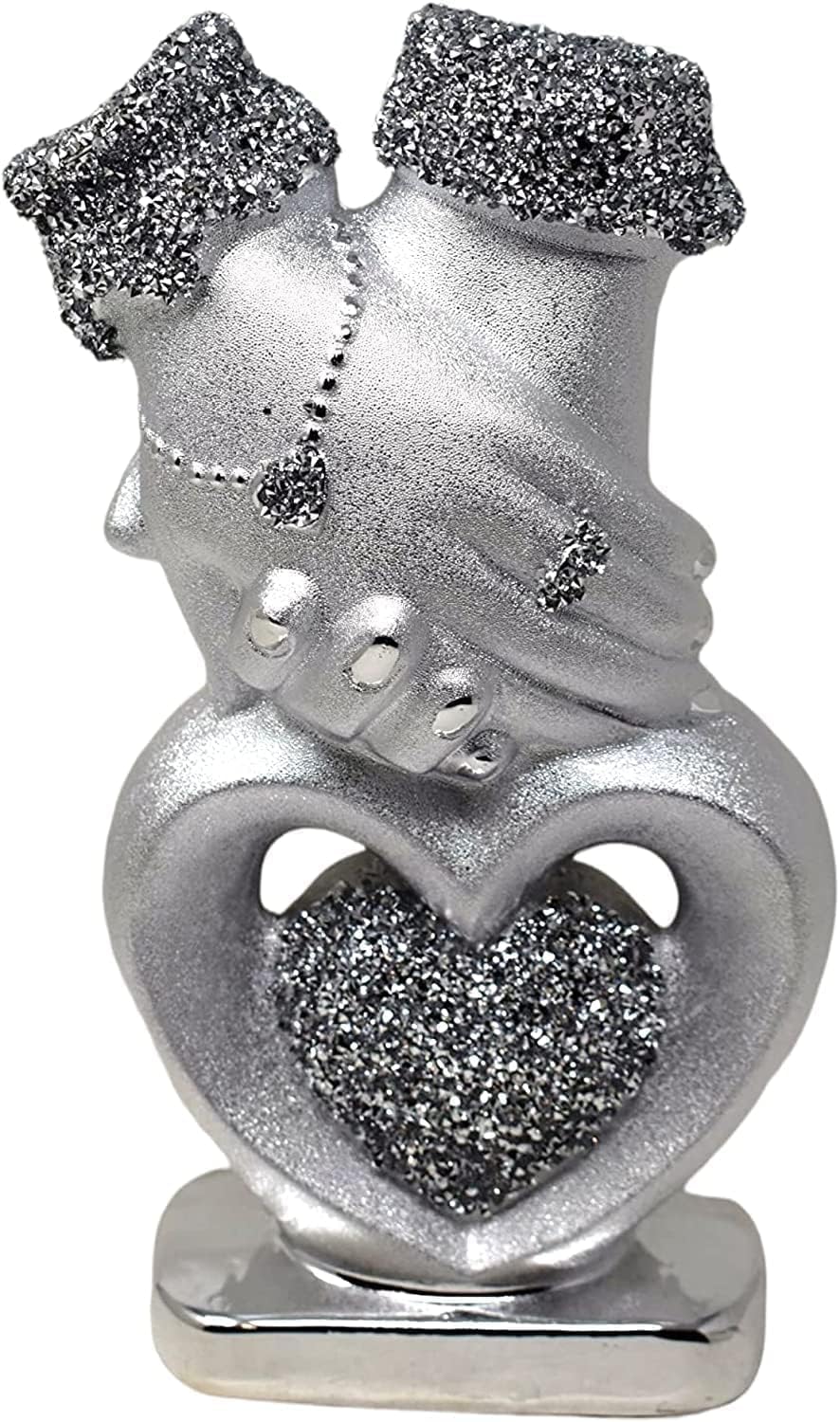 Amazing Gift Crushed Diamond Silver Heart In Hand Sparkle Ornament | CRYSTALLIZED Hearts Bling | Sparkly Handmade Craft | Crushed Diamond Display | Wedding Anniversary, Birthday Present, Home Decor