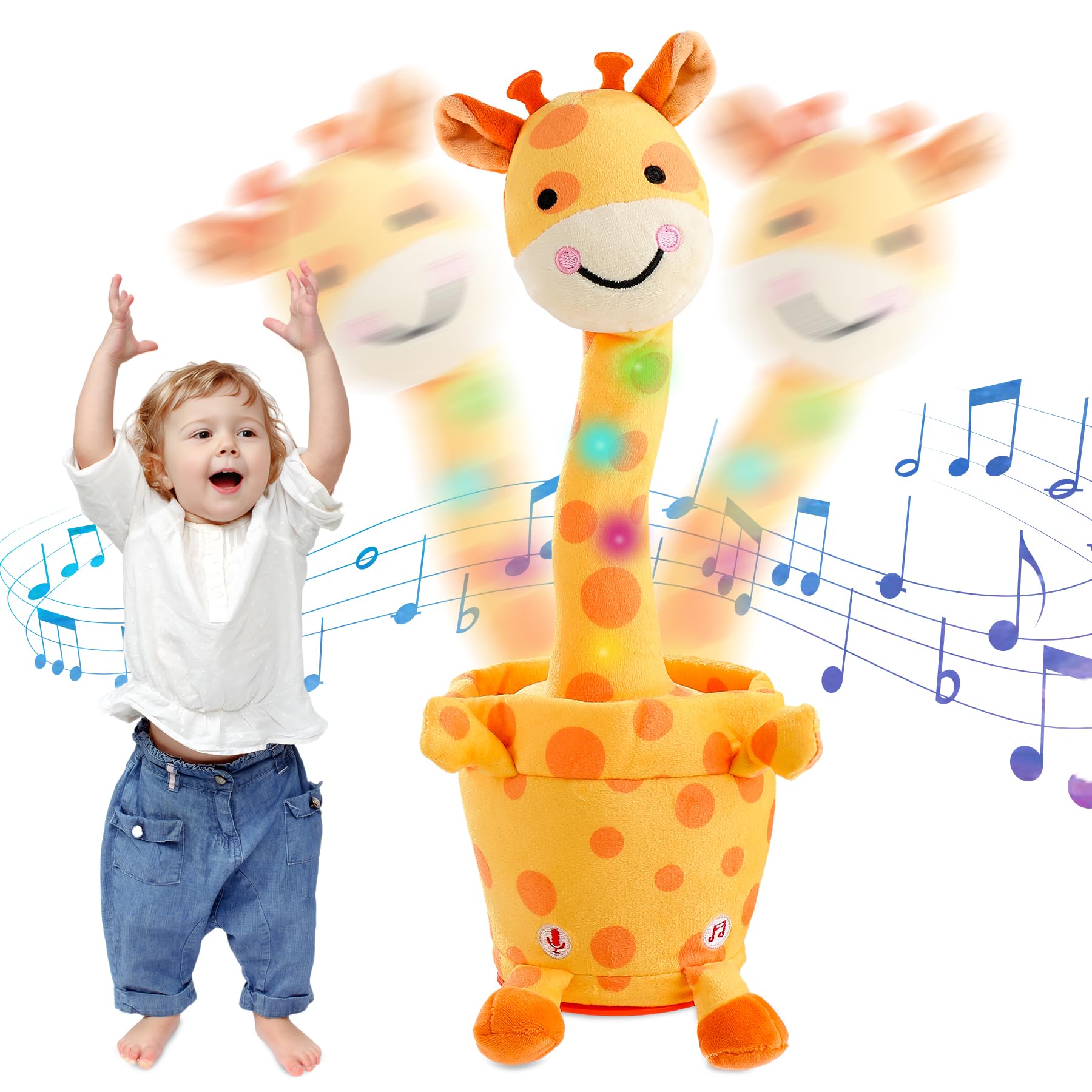Photo 1 of LLUKEME Dancing Talking Giraffe Toy, Stuffed Animal Baby Toy Repeating What You Say, Glowing Musical Electronic Giraffe Gifts for Toddlers 1-3 Years Old (Smiling Giraffe)