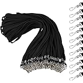 AMFLY Black Lanyard 100 Pack Bulk Lanyards for Id Badges,Name Tags or Badge Holders,Flat Lanyard with Badge Clip Swivel J-Hook (Black)