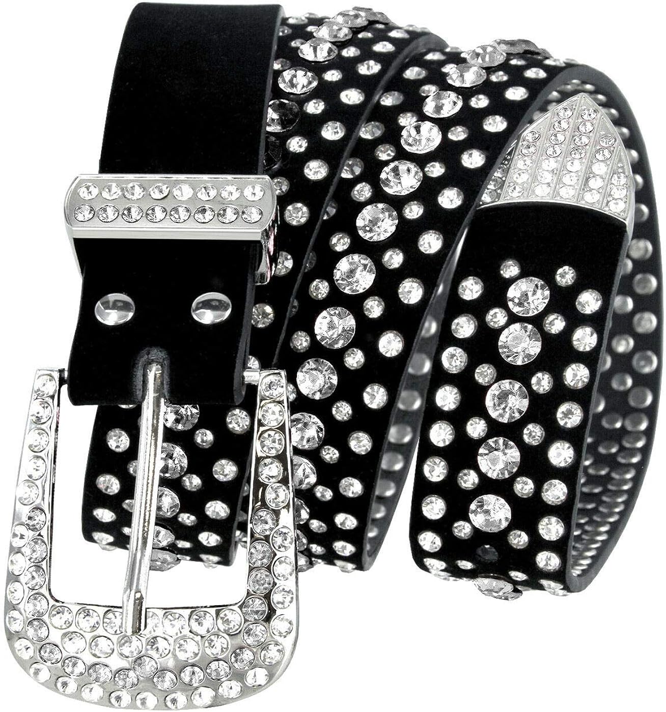 Women Rhinestone Belt Fashion Western Cowgirl Bling Studded Design Suede Leather Belt 1-1/4"(32mm) wide at  Women’s Clothing store