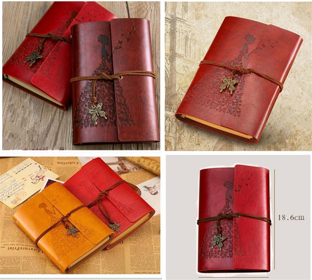 2017 Vintage Butterfly and The Princess Leather Notebook Writing Books Journal Diary PU Cover Ring Binder for Men Women A6(Blue) - Image 3