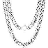 Jewlpire 5mm 7mm 9mm Silver Tone/18k Gold Plated Cuban Link Chain Necklace for Men Boys, Stainless Steel Chains for Men with Push-lock Clasp, Luxury Mens Jewelry with Gift Box, 18 20 22 24 26 Inch