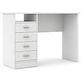 Tvilum 4-Drawer Desk, Modern White Office Writing Desk with Storage, Compact and Functional Desk for Home or Office