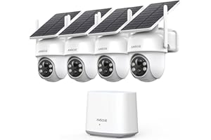 ANSQUE Solar Security Cameras Wireless Outdoor, 4-Cam Kit, No Monthly Fee, 2K Color Night Vision with Solar Panel, Local Stor