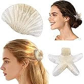 Esitrormi 2PCS Star Hair Clips Seashell Hair Claw Clips Cute Pearl Gold Claw Clips Star Ponytail Holder Beach Seashell Hair Accessories Mermaid Costume Accessories Women Halloween Christmas Gifts