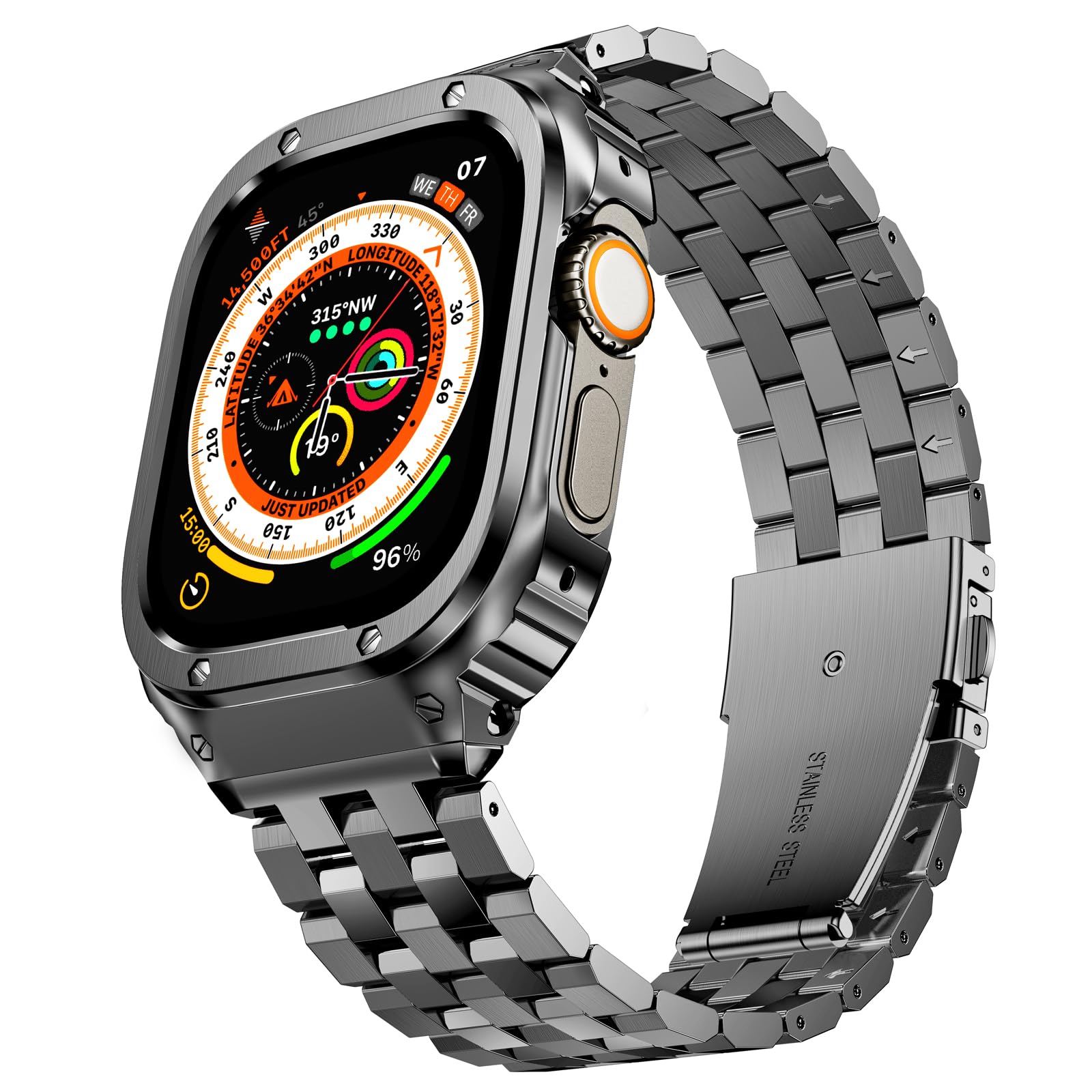 SUPLINK Stainless Steel Case with Band Compatible with Apple Watch Straps Ultra 2/1 49mm Metal Rugged Protector Cover for iWatch Band Men (Space Grey) — image 1