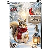Welcome Winter Garden Flag 12x18 Inch Double Sided, Burlap Seasonal Holiday Snow Squirrel Garden Flags Winter Decorations, Small Christmas Outdoor Flag for Yard Garden Porch Decor