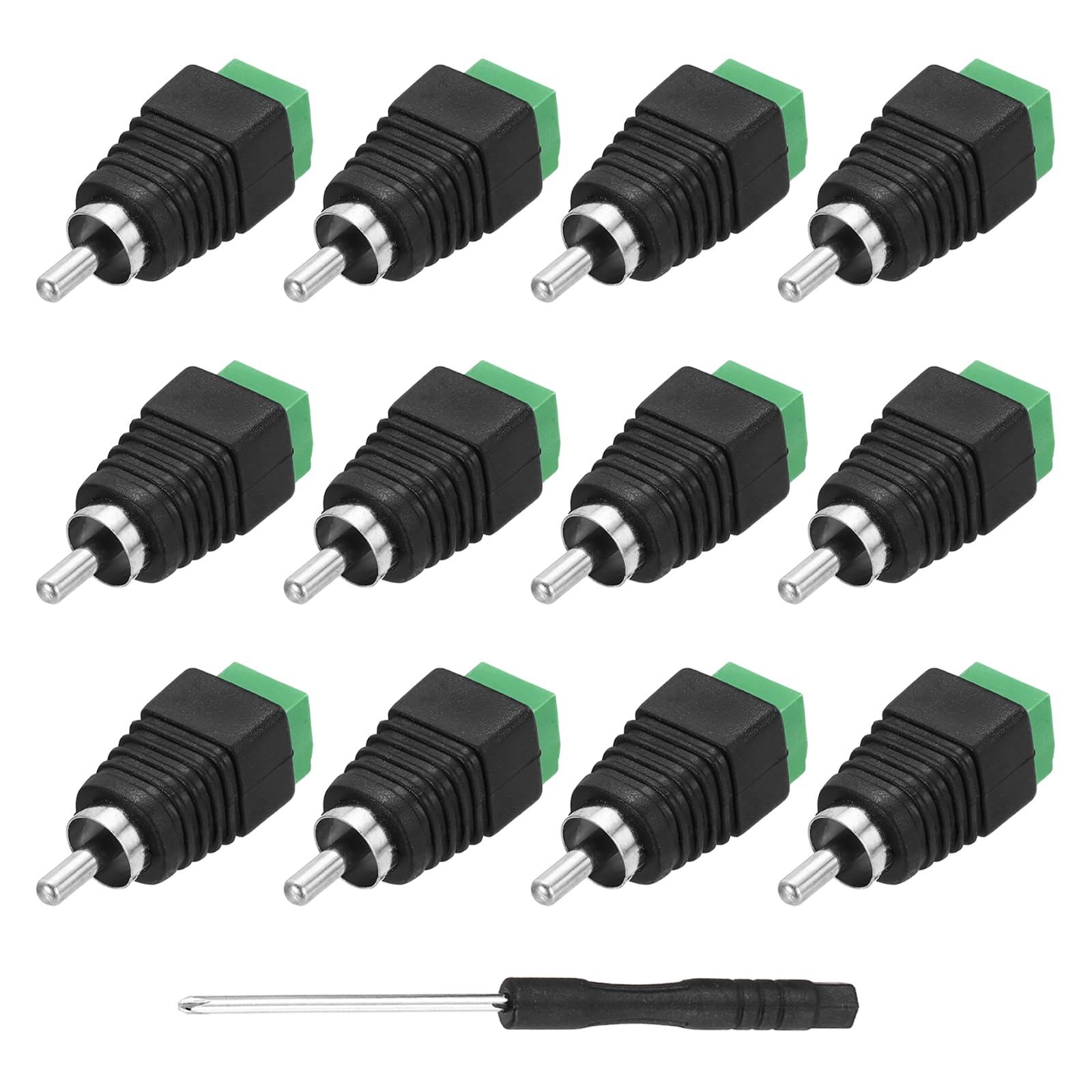 Photo 1 of MECCANIXITY 8Pcs RCA Cable Solderless Adapter, Audio/Video Speaker Wire RCA Male Plugs, Screw Terminal Connector, Black(Includes Screwdriver)