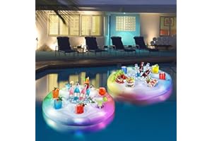 Brillihood Inflatable Drink Holder with RGB Fairy Lights, LED Color Changing Floating Beverage Fruit Serving Bar, Hot Tub/Swimming Pool Drink Floats for Adults, Float Party Accessories