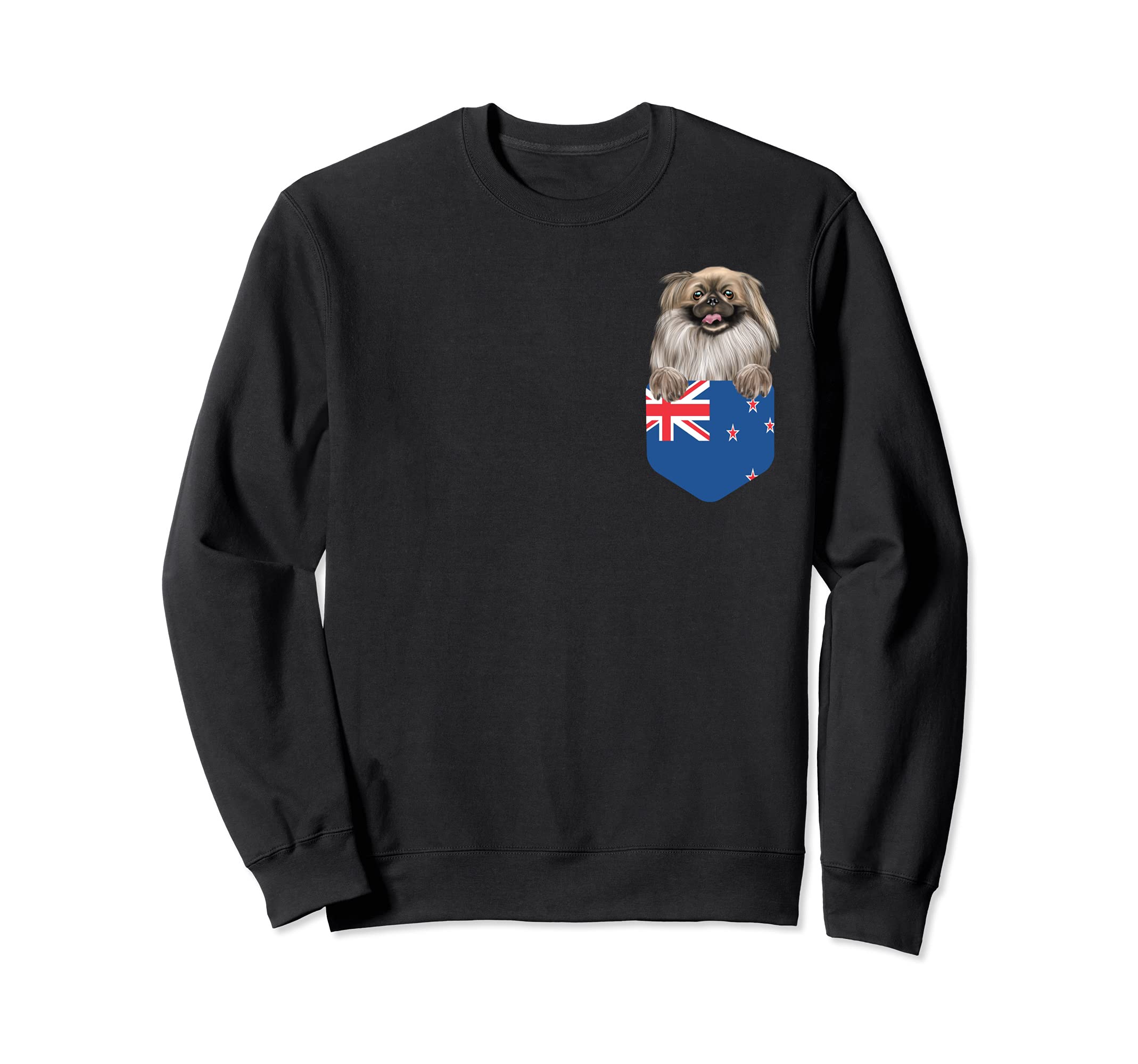 New Zealand Flag Pekingese Dog In Pocket Sweatshirt
