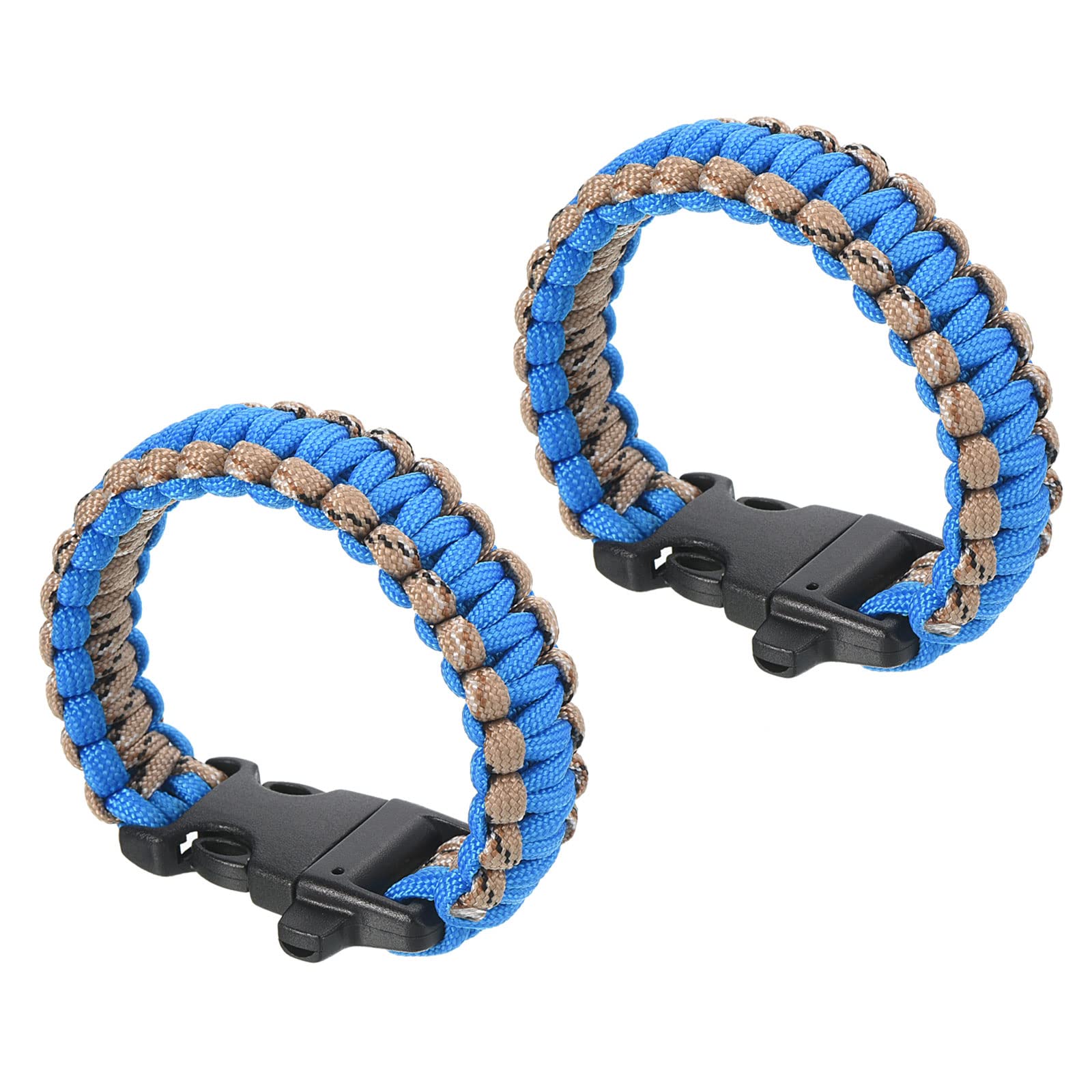PATIKIL Survival Paracord Bracelets, 2 Pack Braided Parachute Bracelet with Plastic Buckle Party Favors Camping Gifts Outdoor Wraps for Men, Blue, Khaki