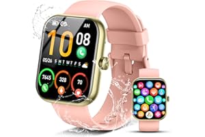 COUCUR Smart Watch for Men Women, 1.96" Fitness Tracker Running Watch (Answer/Make Call), IP68 Waterproof, Pedometer, Sleep/Step/Heart Rate Monitor, 110+ Sport Modes Smartwatch for Adroid iOS Phone, Pink
