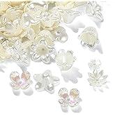 KitBeads 300pcs Random ABS Imitation Pearl 5 Petal & Trumpet Flower Beads for Bracelet Jewelry Making Crafts