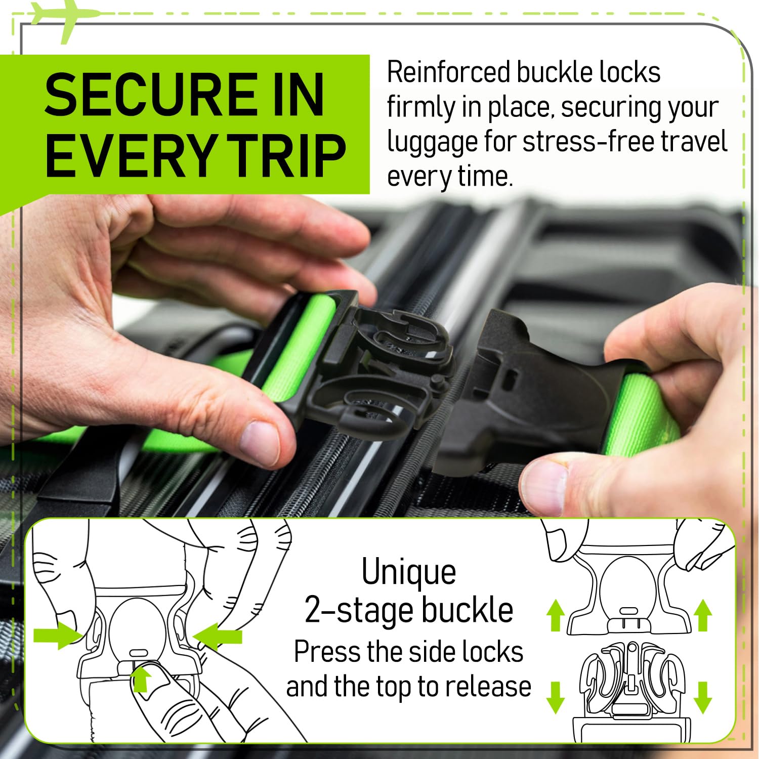 Untethered Untethered Luggage Straps | TSA-Approved Suitcase Belts with Heavy-Duty Buckles. Secure Adjustable Travel Accessories for Checked Bags. 4-Pack