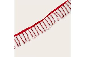 Laopottbeads 1 Yard Glass Beaded Fringe Trim Red Crystal Drop Tassel Ribbon for Sewing, Dance Costumes, Curtains & DIY Decoration