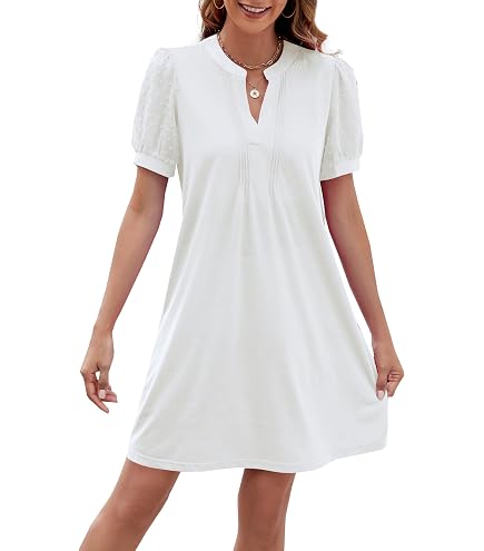 white pleated swing dress 1212 LAKE + WOLFE Women's Spring Summer V Neck Puff Short Sleeve A-Line Mini Lightweight Flowy Casual Loose Fit Dress 2025 (US, Alpha, X-Small, Regular, Regular, White) at Amazon w24_flexiblefavorites bust 34 (86.5cm) Tove Strapless Midi Length Color:Watercolor Stripe