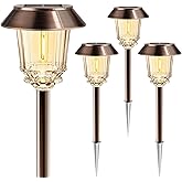 HMDecor Solar Lights Outdoor Waterproof,4 Pack Bronze Pathway Lights with 10-40 LM Dimmable Glass and Metal, Solar Powered Garden Fall Decor for Yard,Patio,Pathway,Driveway(Warm White)