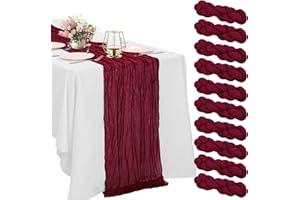 HAISIWLKJ 10 Pack Burgundy Cheesecloth Table Runner 10FT Boho Gauze Fabric Table Runner Vintage Rustic Sheer Runners for Wedding Party Bridal Baby Shower Long Table Decorations