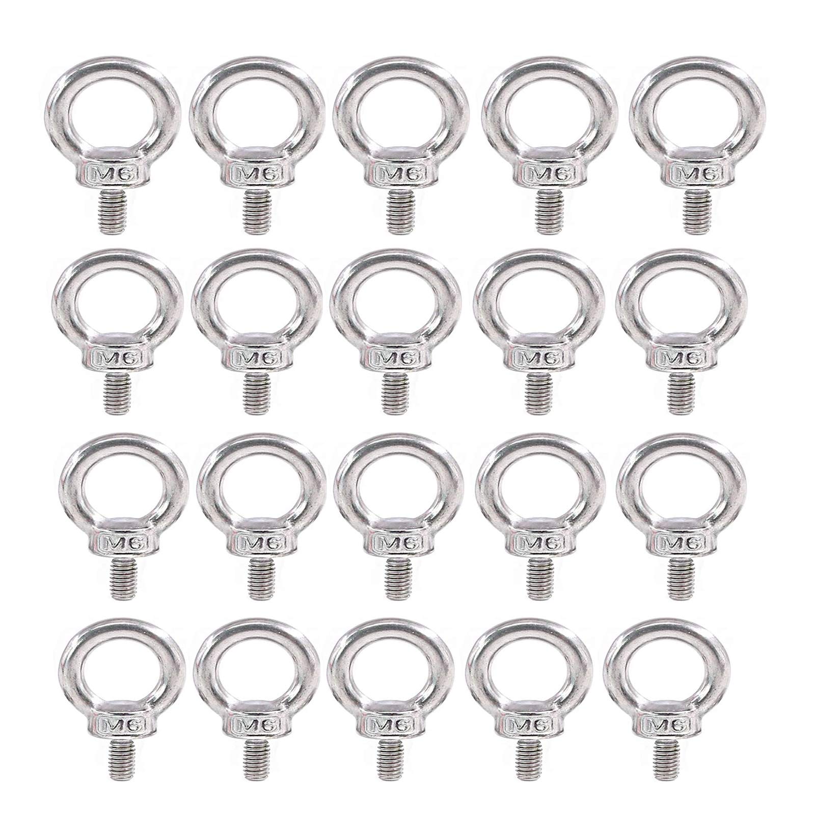 M6*11 Lifting Eye Bolt 20Pcs, JatilEr 304 Stainless Steel Lifting Ring Eye Nut Hardware, Ring Shape Eyebolts Male Thread Ring Screw for Living Lifting and Various Engineering Lifting Equipment