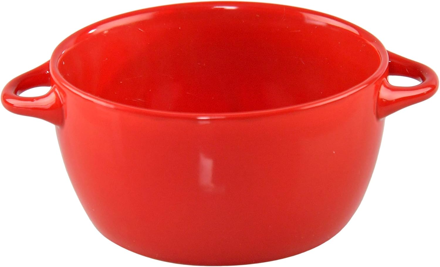 HOME-X Soup Bowl with Handles, Red Ceramic Bowl, Microwaveable Serving Bowl, 26 Ounces, 8" L x 5 3/4" W x 3" H, Red