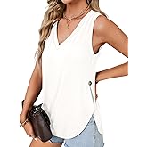 Rooscier Women's Casual Tank Tops V Neck Button Slit Side Sleeveless Loose Basic Summer Tee Shirts
