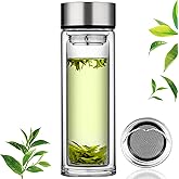 PARACITY Glass Tea Infuser Bottle Tea Flood Cup 12oz/350ml, Double Wall Borosilicate Portable Travel Tumbler Mug Leakproof for Loose Leaf Flower Herbal Tea Bags