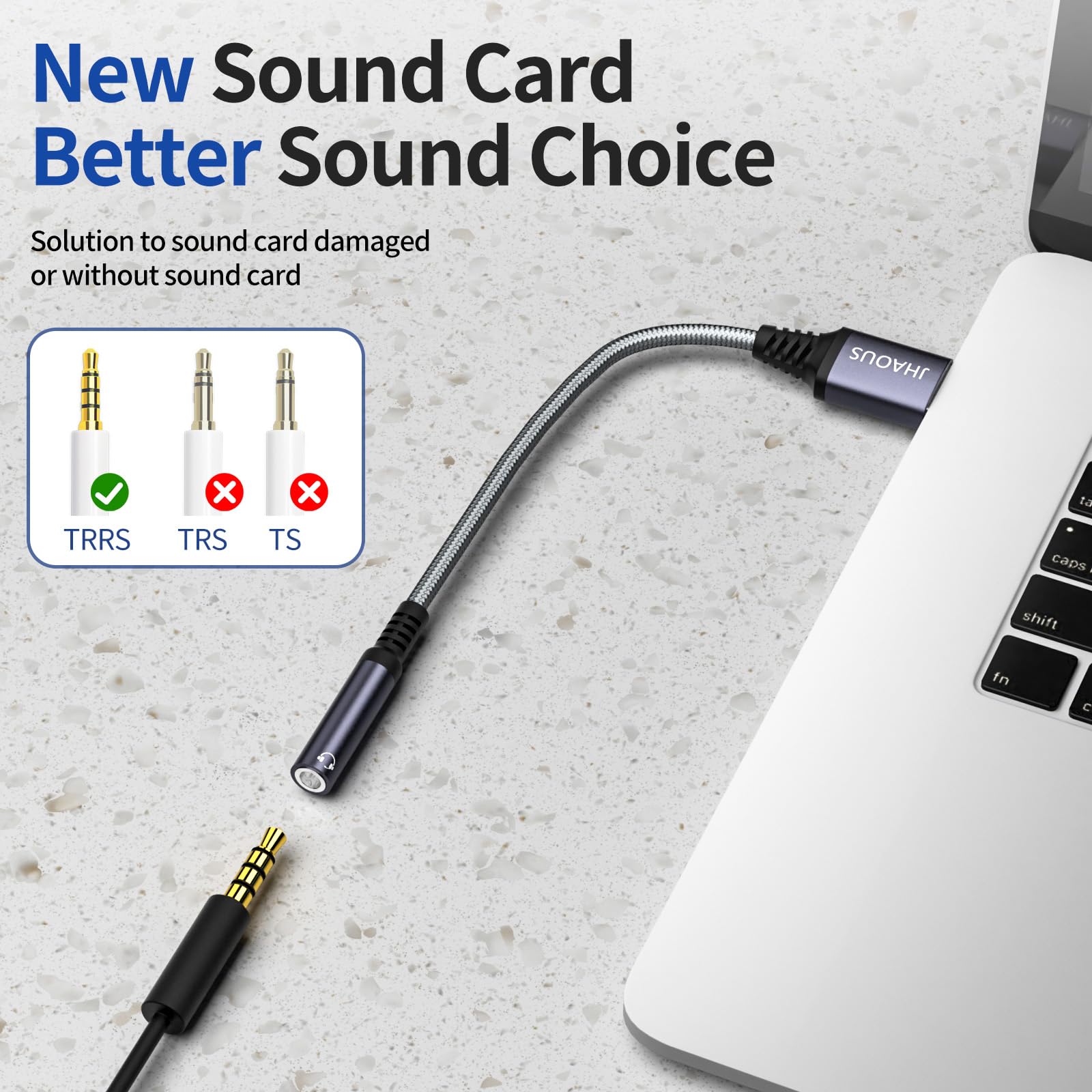 USB to 3.5mm Jack Audio Adapter, TRRS Female Headset Audio Jack Adapter, JHAOUS USB-A to 3.5mm AUX Stereo Converter Compatible for PC Windows, Laptop, Mac, Desktops, Linux, PS5 PS4 Docking Station