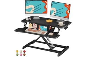 JOY worker Standing Desk Converter, 32" Height Adjustable Sit Stand Up Desk Riser with Keyboard Tray & 6 Fridge Magnets, Desktop Workstation Riser for Home Office Computer Laptop, Black