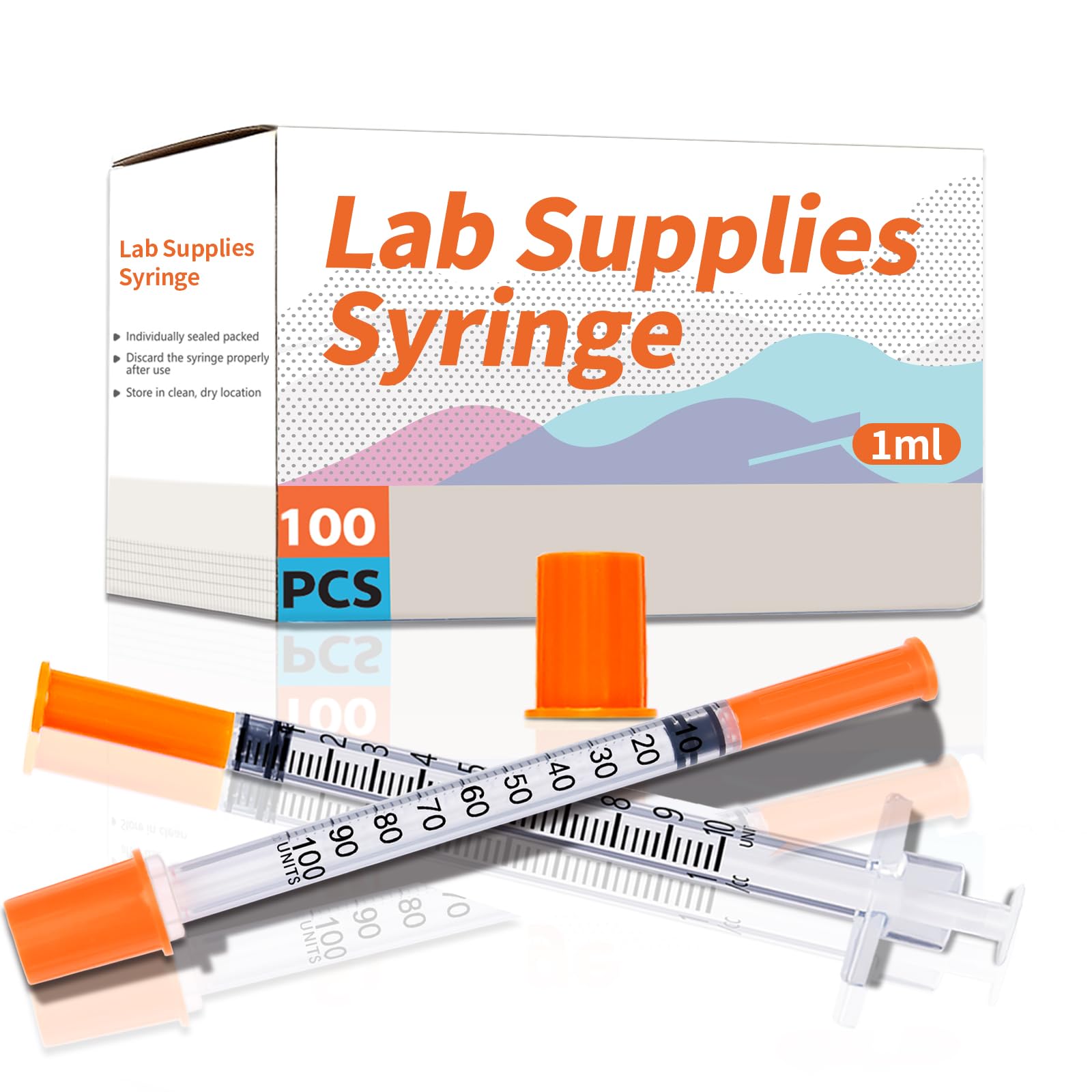 Photo 1 of 1ml 31G 5/16 Inch 8mm Syringe, U-100 Lab Syringes Individually Wrapped, Pack of 100