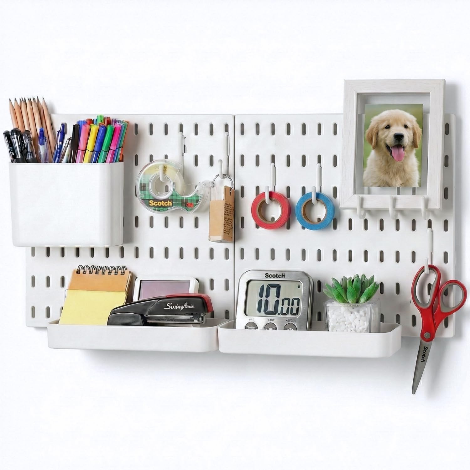 Keepo Pegboard Combination Kit, Pegboards and Accessories Modular Hanging for Wall Organizer, Crafts Organization, Ornaments Display, Nursery Storage, Peg Board (White, 22″×11″)