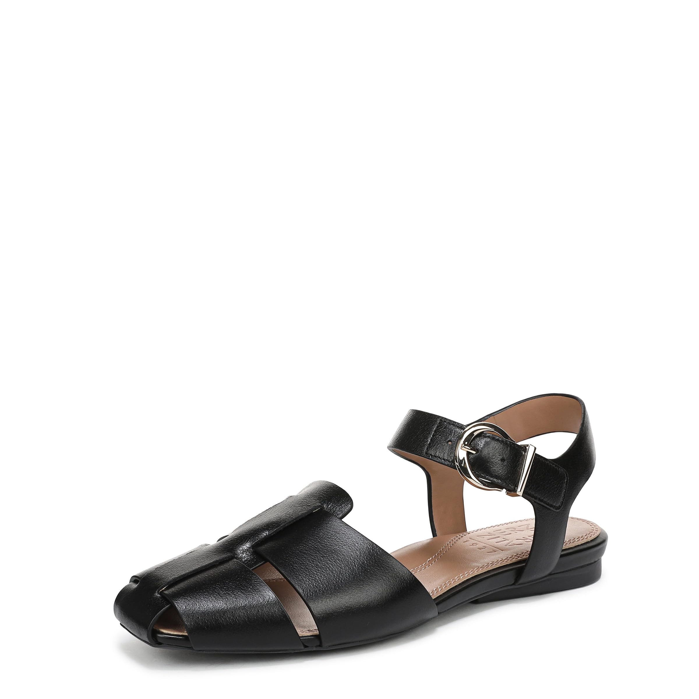 Naturalizer Women’s Cleo Flat Sandal Black Leather 10.5 M