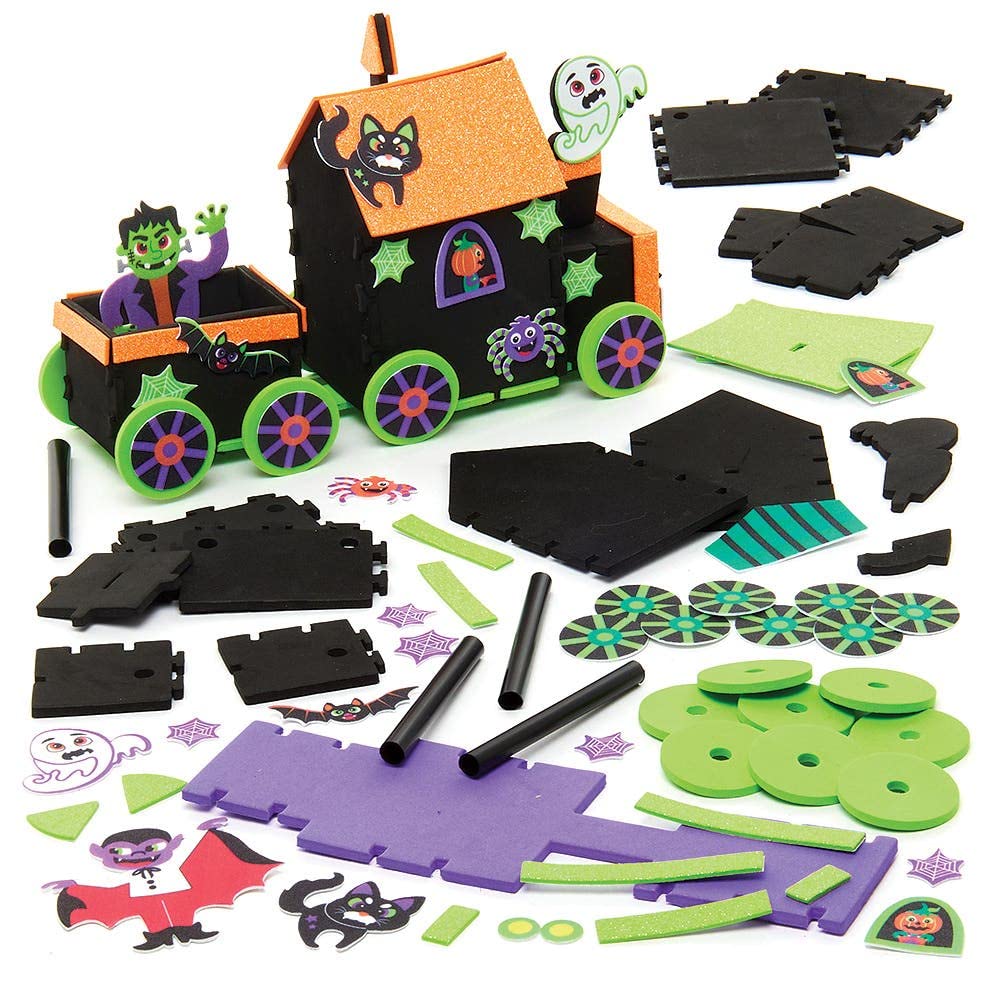 Baker Ross FX183 Spooky Ghost Train Kits - Pack of 2, Foam Halloween Decoration Craft Kits for Kids